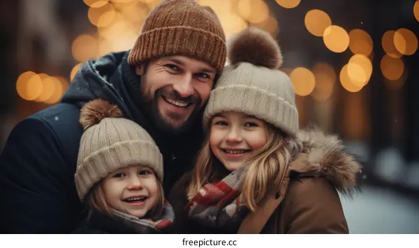Happy family in winter clothes