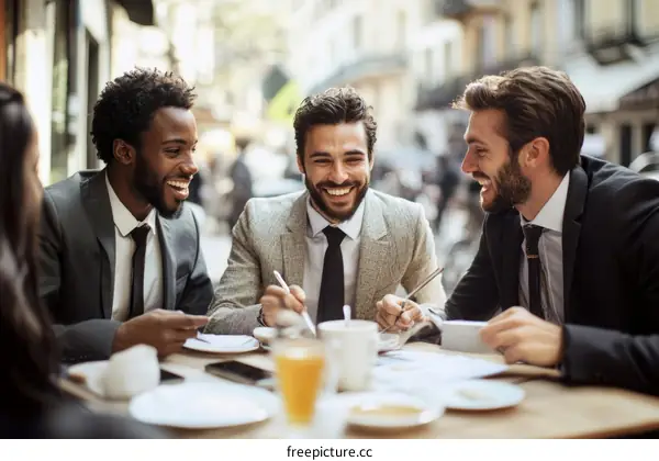 Business Colleagues Meeting Outdoor Cafe