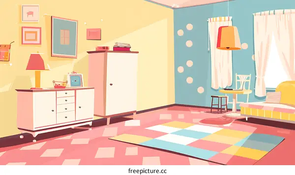 Colorful Living Room Interior Design Illustration