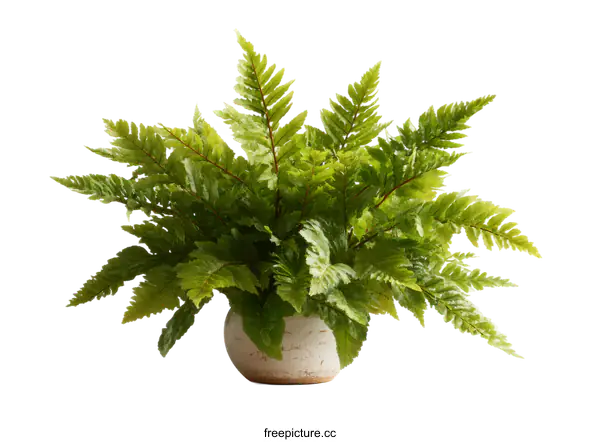 [Transparent Background PNG]Potted Fern Plant in Light Cream Colored Pot
