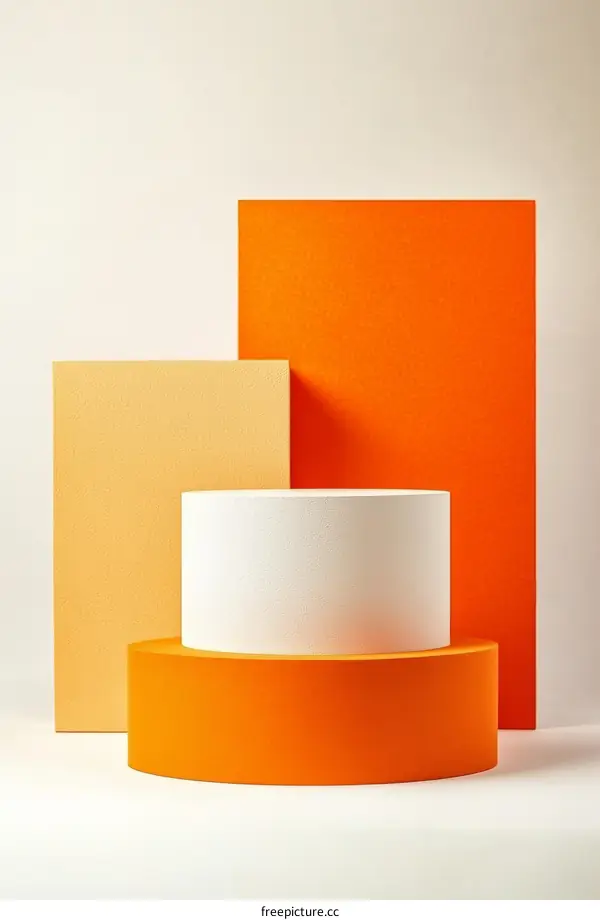 Abstract Geometric Display Stands with Orange and Beige Colors
