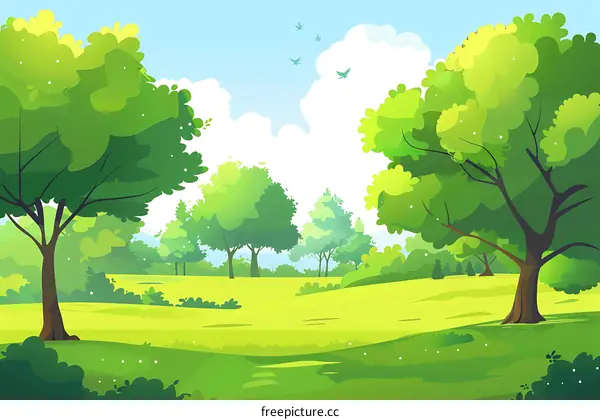 Green Meadow Landscape Illustration