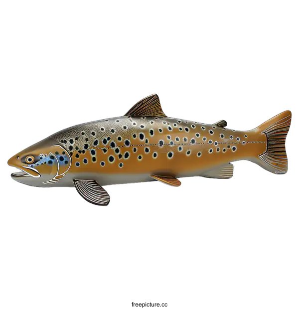 [Transparent Background PNG]Realistic Brown Trout Fish Sculpture on White Background