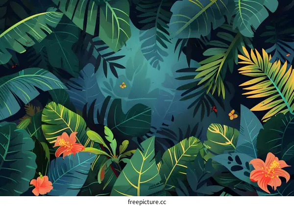 Tropical Rainforest Background With Green Leaves