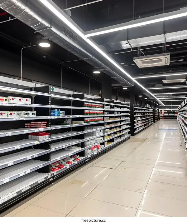 Empty Supermarket Shelves In A Modern Store