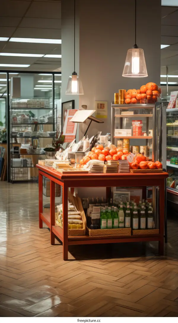 Fresh Oranges and Other Food Items on Display in a Grocery Store