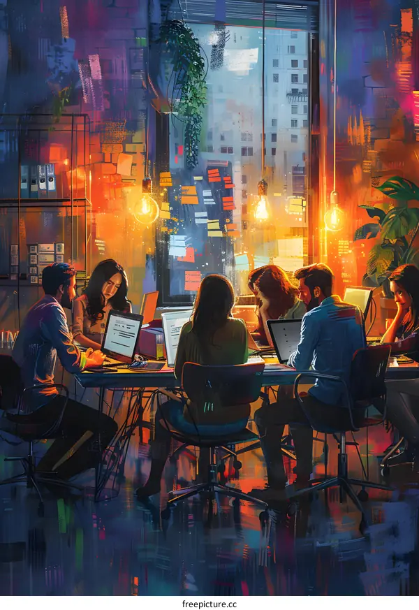 Group of People Working Together in a Modern Office