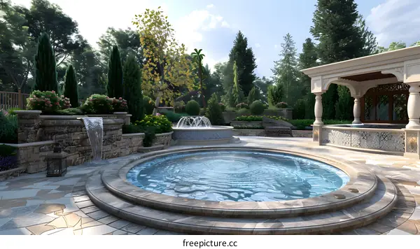 Courtyard with pool and fountain