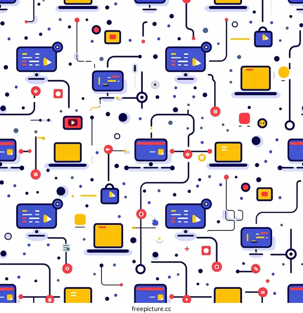 A Seamless Pattern of Colorful Computer and Gadget Icons
