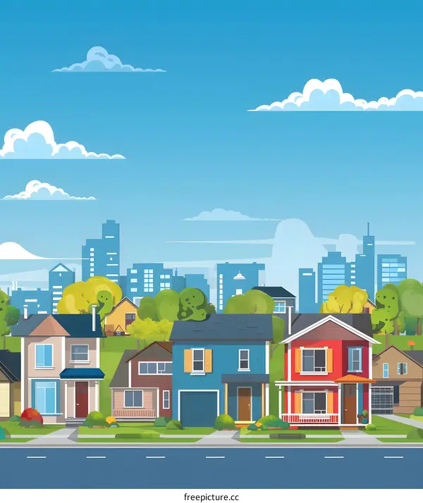 Suburban Neighborhood with Houses and Blue Sky