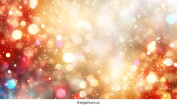 Glowing red and golden lights with snowflakes bokeh background