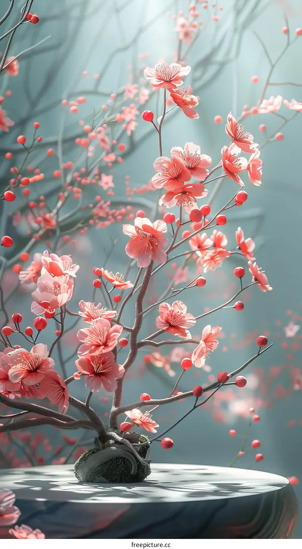 Pink Flowers Blooming On A Branch