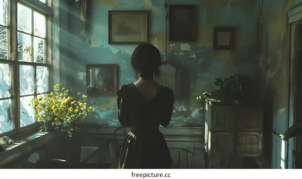 Woman standing in a room with a green wall