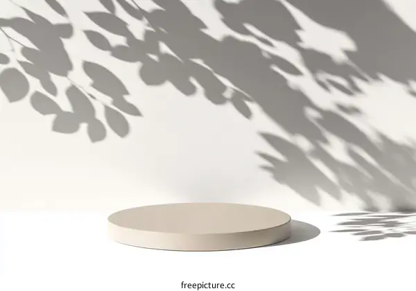 Beige Round Podium with Leaf Shadows
