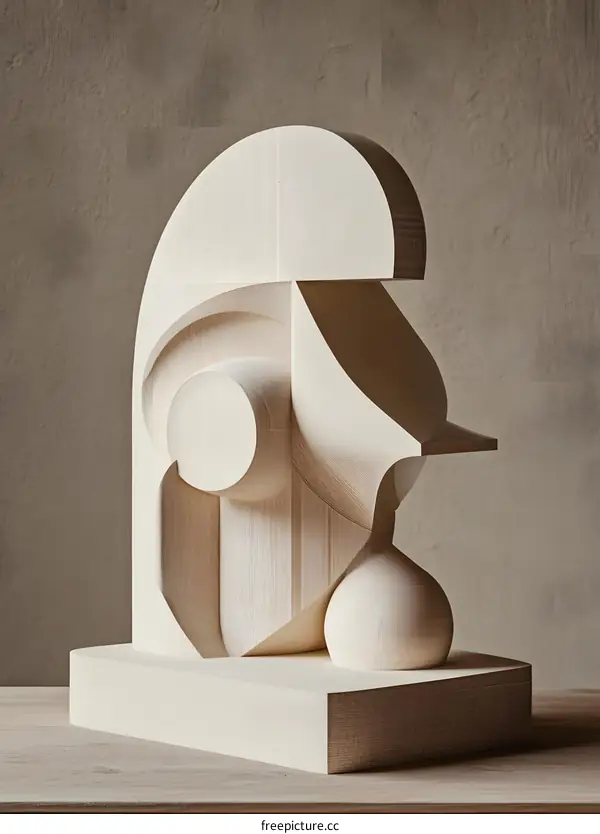 Abstract Wooden Sculpture With Geometric Shapes