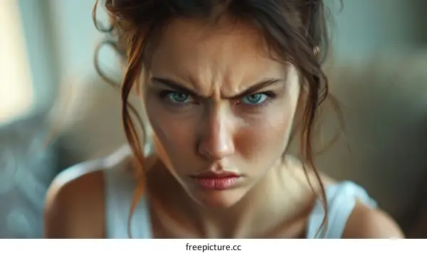 Close-up Portrait of a Woman with an Angry Expression