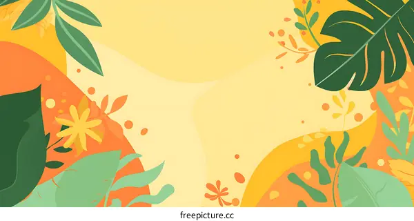 Yellow and Green Tropical Leaves Illustration