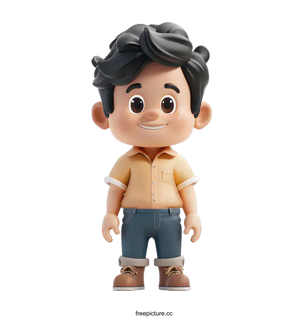[Transparent Background PNG]3D rendering of a cute cartoon boy