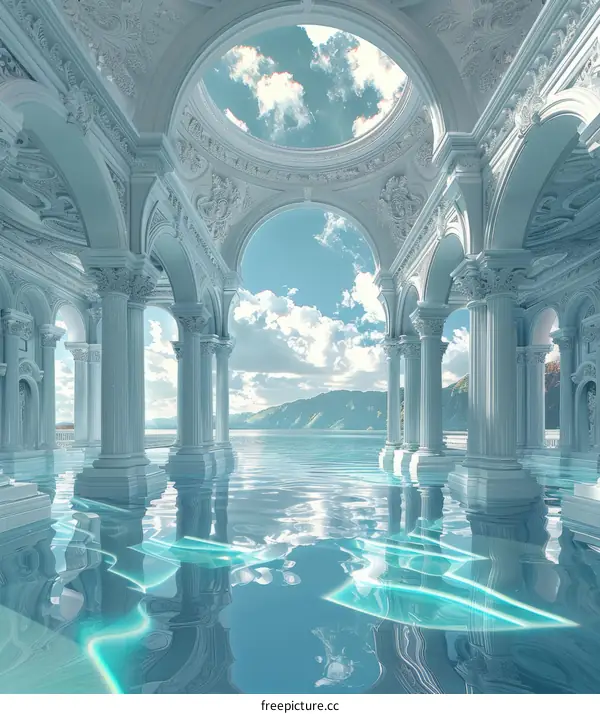 Pillared Hallway in the Center of a Surreal, Crystal Palace