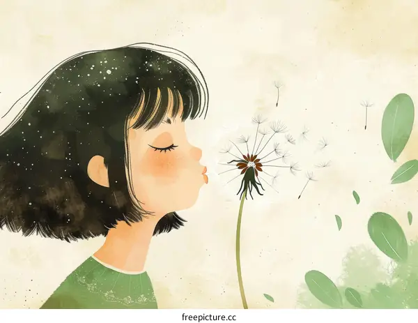 A girl blowing dandelion seeds