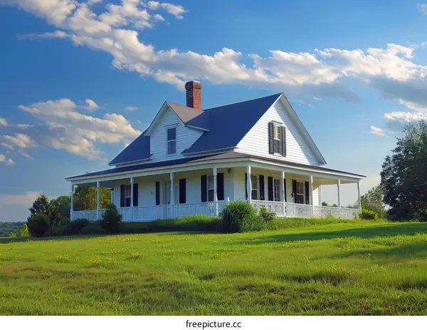 Countryside Farmhouse with Field and Trees