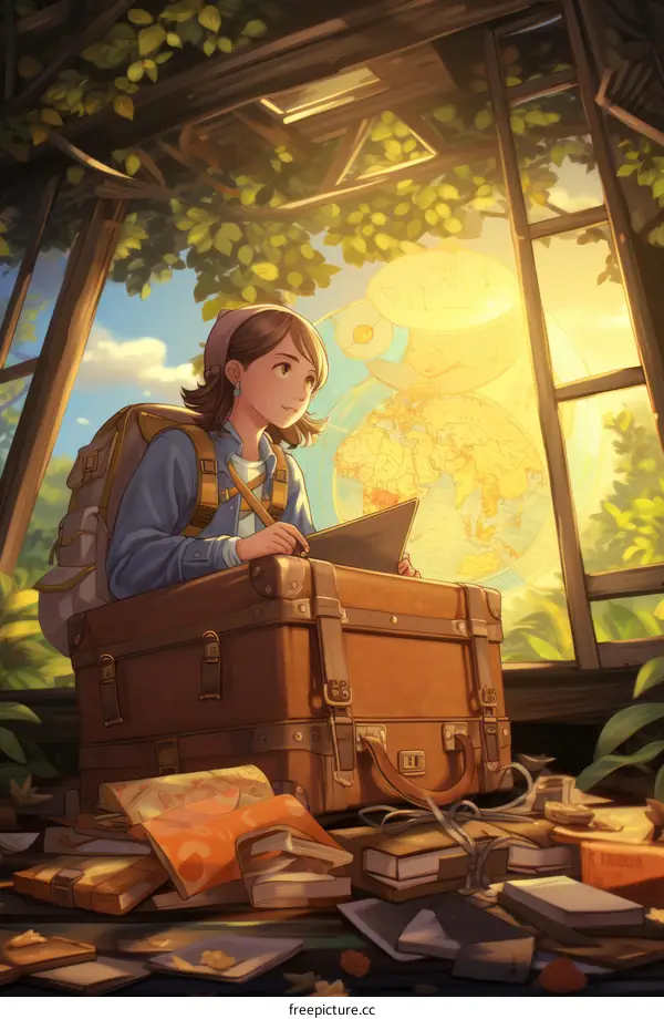 Adventurous Girl and World Map