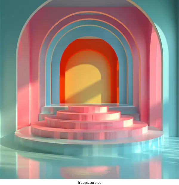 Abstract Colorful Geometric Room with Podium