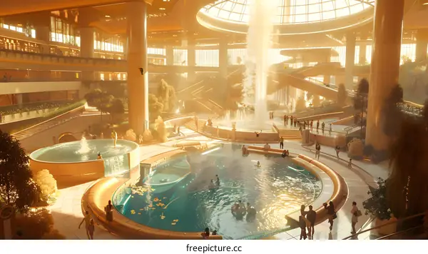 Indoor Pool with Fountain in a Modern Building