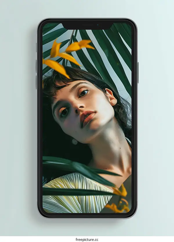 Woman with Black Hair Posing with Yellow Flowers