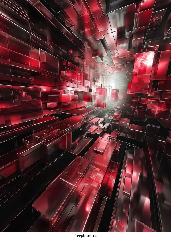 Futuristic Tunnel of Geometric Shapes in Red and Black
