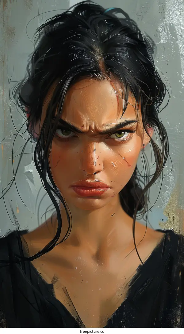 portrait of a young woman with black hair and brown eyes