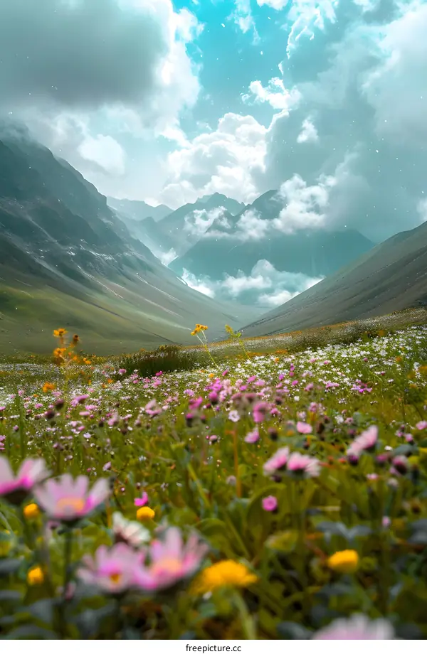 Mountain Landscape With Wildflowers