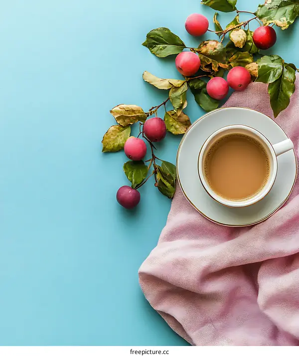 Fall Coffee with Pink Napkin and Apples