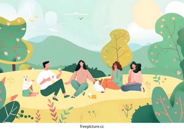 Friends Enjoying a Picnic in the Park