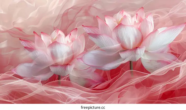 Two Pink Lotus Flowers on a Pink Background