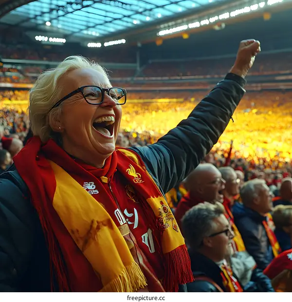 Excited Football Fan Celebrating in Stadium
