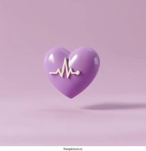 3D Heartbeat Icon on a Pastel Purple Background
