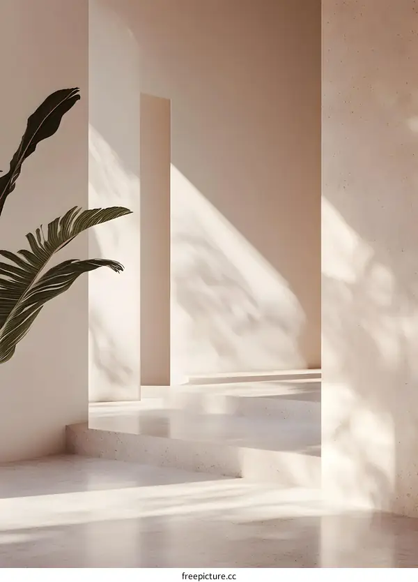 Minimalist Interior Design With Sunlight and Green Leaves
