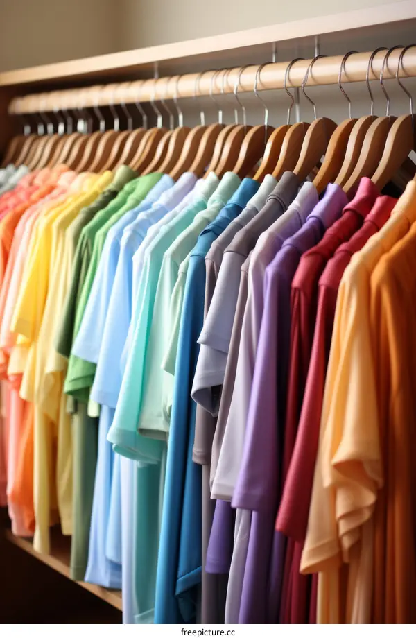 Colorful T-Shirts on Hangers in a Retail Store
