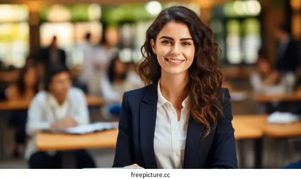 Confident young businesswoman standing in a modern office space