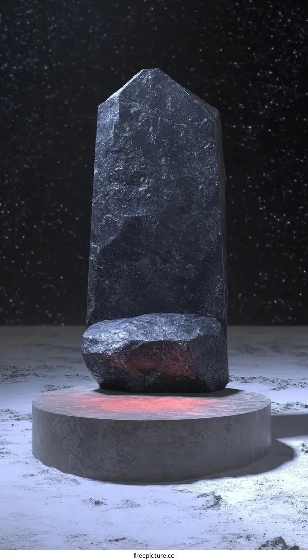 Dark Stone Sculpture on a Display Pedestal