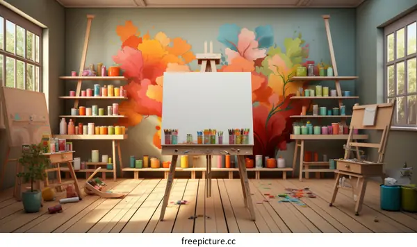 Colorful Art Studio Workspace with Art Supplies