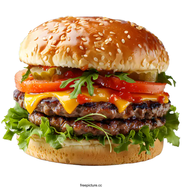 [Transparent Background PNG]yummy cheeseburger with pickles and lettuce