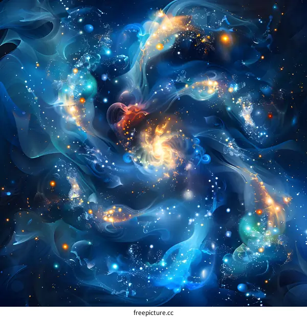 Blue and orange glowing nebula and stars