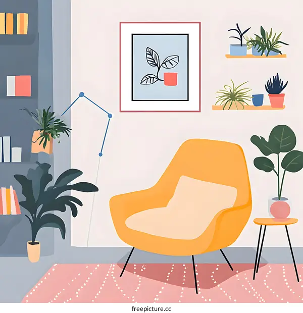 Yellow Armchair in a Living Room with Plants