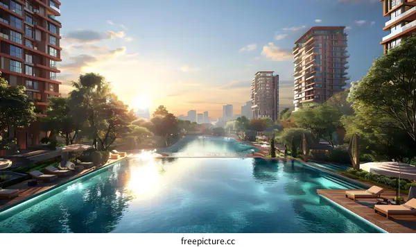 Luxurious Rooftop Infinity Pool with City View at Sunset