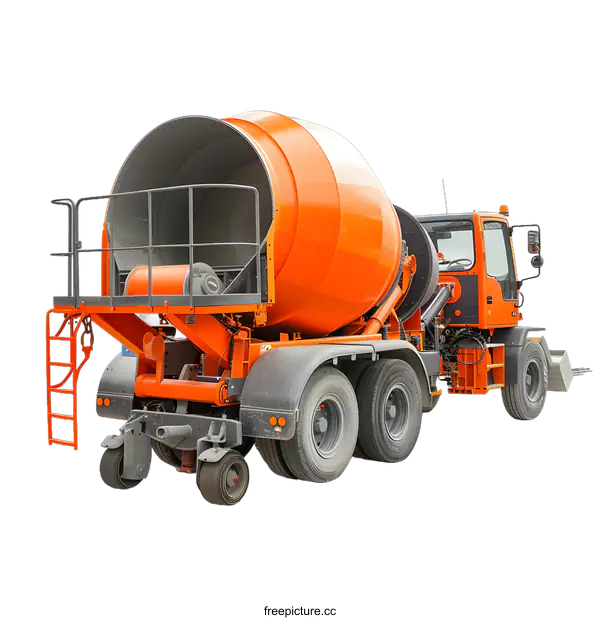 [Transparent Background PNG]Orange Concrete Mixer Truck on White Background