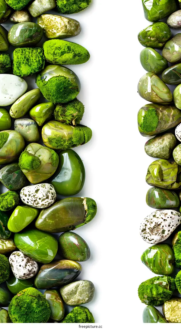 Green Stones With Moss On A White Background