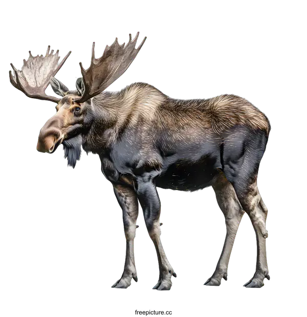 [Transparent Background PNG]Moose with Large Antlers Standing on White Background