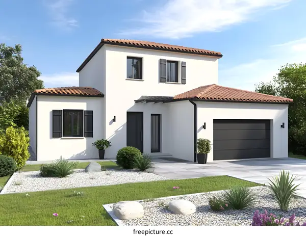 Modern Two Story Home with Garage and Garden